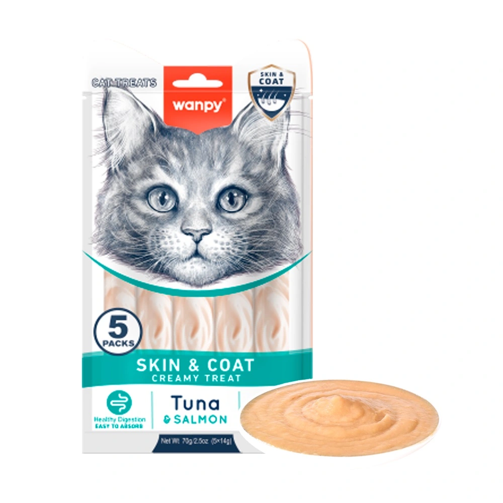 Wanpy Kat Funktionel Cremet Slikbar Godbid til hud og pels med Tun og laks